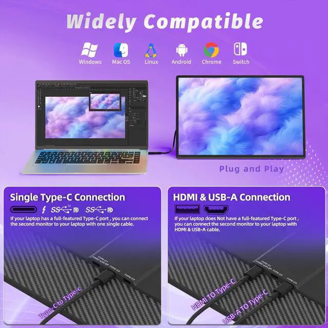 Alt view image 4 of 5 - ROYY Portable Monitor Screen Extender - 16 inch 1200P FHD USB-C HDMI Computer Display Gaming IPS with Stand HDR Travel External Monitor for Laptop PC Phone Mac Switch