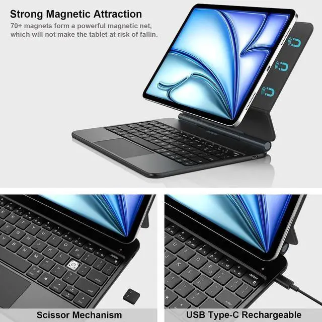 Alt view image 5 of 5 - Keyboard Case for iPad Air 11-inch M3 / Air 5th 4th Generation - Magic-Style Magnetic Keyboard Case with Multi-Touch Trackpad Compatible with Apple iPad Air 11 M3/M2 (2025/2024), Air 5/Air 4
