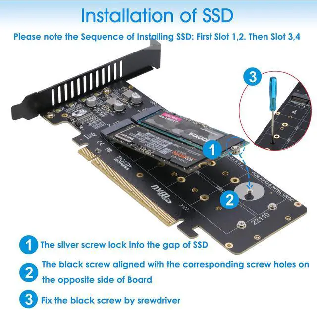 Alt view image 5 of 5 - RIITOP Quad PCIe NVMe Adapter, PCIe 4.0 x16 to 4Ports M.2 NVMe Converter Card for 2U Support NVMe SSD in Size 22110/2280/2260/2242 (PCI-e Bifurcation Required)