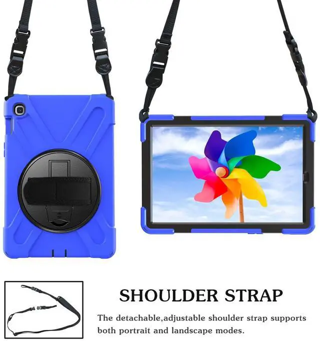 Alt view image 5 of 5 - Shockproof Case for Samsung Galaxy Tab S5e 10.5 2019 (SM-T720 SM-T725 SM-T727),Portable Heavy Duty Tablet Cover with 360 Rotating Stand Handle Strap & Shoulder Belt Carrying Case (New Blue)