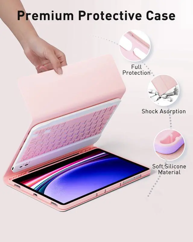 Alt view image 5 of 5 - Keyboard Case for iPad 9.7 inch, iPad 6th Generation (2018), iPad 5th Gen (2017), iPad Air 2 (2014), - Mouse and Detachable Keyboard for iPad Pro 9.7, Slim Case with Pen Holder, Auto Sleep/Wake-Pink
