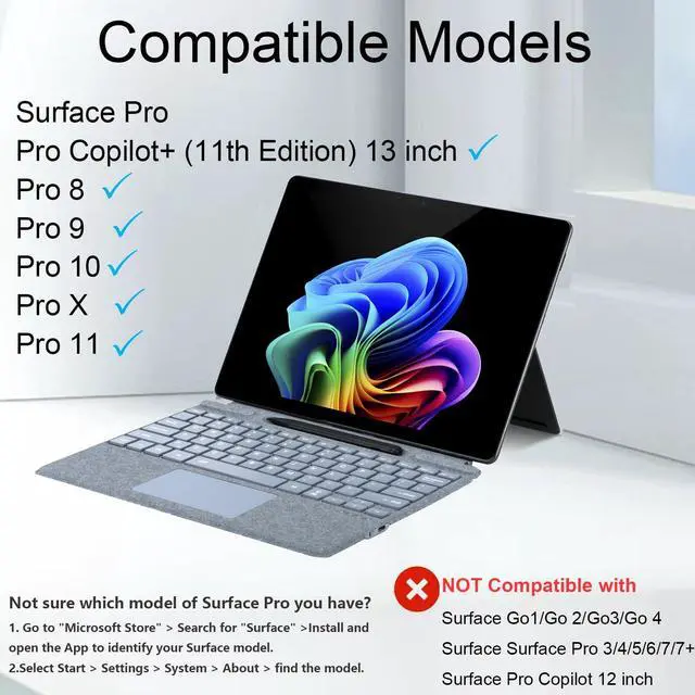 Alt view image 2 of 5 - mobee Type Cover for Microsoft Surface Pro 13 inch, Compatible with Surface Pro 13"(11th Edition) / Pro 11 / Pro 10 / Pro 9 / Pro 8 / Pro X, Slim Keyboard with Trackpad Mouse, Backlit, & Pen Holder