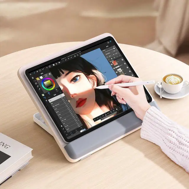 Alt view image 2 of 5 - Tablet Holder Wood Stand,Wooden Laptop Tablet Multi-Function Stand - Adjustable Height Portable Computer Drawing Writing Board Holder, for iPad Pro 12.9/11,iPad Air,iPad Mini and More