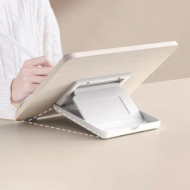 Alt view image 4 of 5 - Tablet Holder Wood Stand,Wooden Laptop Tablet Multi-Function Stand - Adjustable Height Portable Computer Drawing Writing Board Holder, for iPad Pro 12.9/11,iPad Air,iPad Mini and More