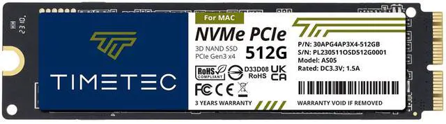 Main image of Timetec 512GB MAC SSD NVMe PCIe Gen3x4 3D NAND TLC Read Up to 2,000MB/s Compatible with Apple MacBook Air (2013-2015, 2017), MacBook Pro (2013-2015), iMac (2013-2019), Mac Pro (2013), Mac Mini (2014)