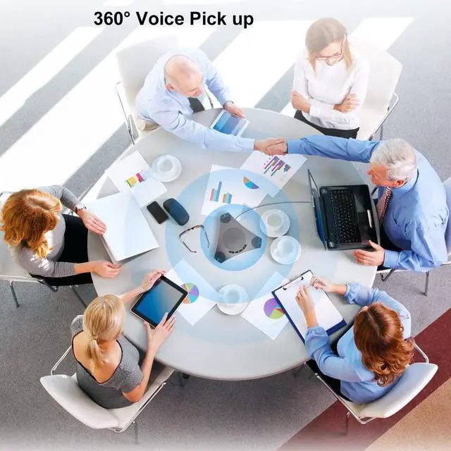 Alt view image 4 of 5 - Conference Speaker and Microphone, 360° Omnidirectional USB Speakerphone Microphone with USB Hub, Noise Reduction/Echo Cancellation Computer Microphone for 8-10 People Business Conference, Home Office