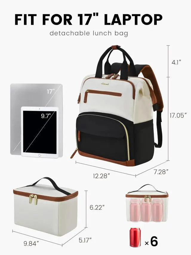 Alt view image 4 of 5 - LOVEVOOK Lunch Backpack for Women, 17 Inch Laptop Bag with Insulated Cooler Lunch Box, Work Backpack for Teacher Nurse, Travel Backpack Lunch Bag for Camping Picnic Daily Use