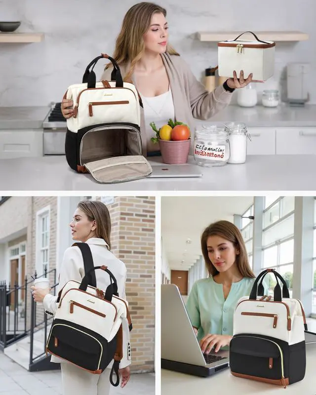 Alt view image 5 of 5 - LOVEVOOK Lunch Backpack for Women, 17 Inch Laptop Bag with Insulated Cooler Lunch Box, Work Backpack for Teacher Nurse, Travel Backpack Lunch Bag for Camping Picnic Daily Use