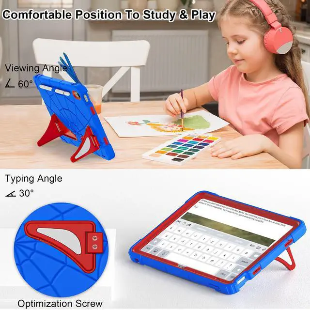 Alt view image 4 of 5 - Nitupai Case for iPad 10th Generation Case for Kids 10.9 Inch 2022 10th Gen/iPad A16 11th Generation 11 Inch 2025 Cover with Pen Holder Screen Protector Strap Kids Boys Thickned Cornor, Blue Red