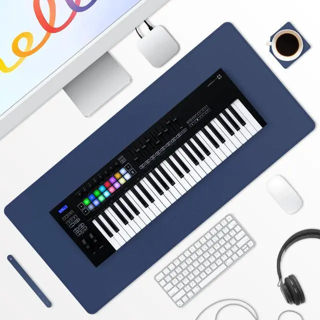 Alt view image 5 of 5 - Musiin Premium PU Leather Desk Mat for Music Studio  Soft Foldable Surface with Free Coaster, Easy to Clean, Large Keyboard Pad for Work & Play (Gorgeous Blue)