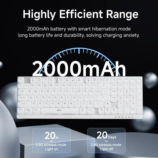 Alt view image 4 of 5 - SEUNKWANG EWEADN MK100 Wireless Gaming Keyboard, White Backlight, X23Pro Wireless Gaming Mouse - White