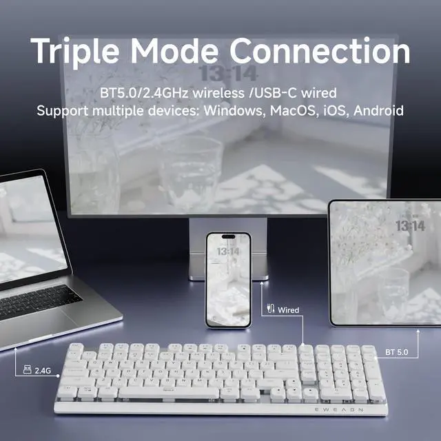Alt view image 5 of 5 - SEUNKWANG EWEADN MK100 Wireless Gaming Keyboard, White Backlight, X23Pro Wireless Gaming Mouse - White
