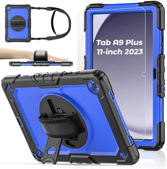 Main image of BASE MALL Case for Samsung Galaxy Tab A9+ Plus Tablet Case 11" 2023 with Tempered Glass Screen Protector, [Kids Proof],Rotatable Kickstand/Hand & Shoulder Strap/S Pen Holder (Blue)