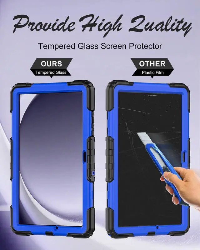 Alt view image 2 of 5 - BASE MALL Case for Samsung Galaxy Tab A9+ Plus Tablet Case 11" 2023 with Tempered Glass Screen Protector, [Kids Proof],Rotatable Kickstand/Hand & Shoulder Strap/S Pen Holder (Blue)