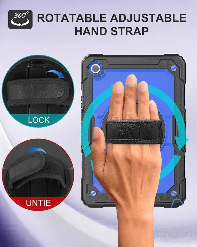 Alt view image 4 of 5 - BASE MALL Case for Samsung Galaxy Tab A9+ Plus Tablet Case 11" 2023 with Tempered Glass Screen Protector, [Kids Proof],Rotatable Kickstand/Hand & Shoulder Strap/S Pen Holder (Blue)