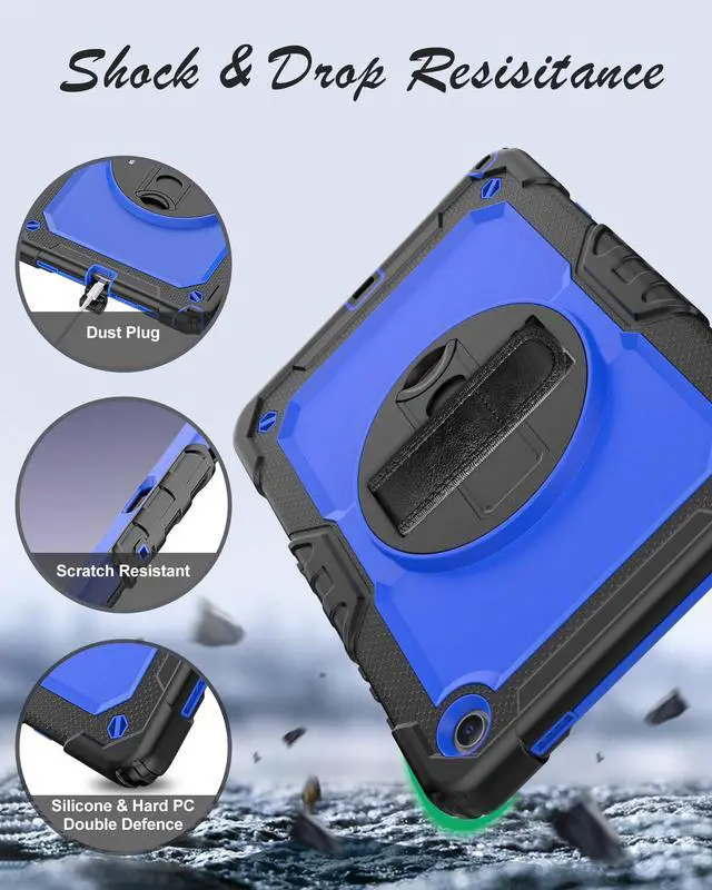 Alt view image 5 of 5 - BASE MALL Case for Samsung Galaxy Tab A9+ Plus Tablet Case 11" 2023 with Tempered Glass Screen Protector, [Kids Proof],Rotatable Kickstand/Hand & Shoulder Strap/S Pen Holder (Blue)