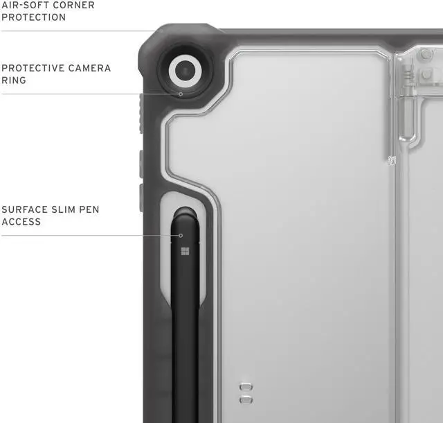 Alt view image 5 of 5 - URBAN ARMOR GEAR UAG Designed for Microsoft Surface Pro 1st Edition 12" Case - Rugged Transparent Clear Protective Cover with Multi-Angle Built-in Kickstand & Pen Holder Military Grade, Plyo Ice/Ash