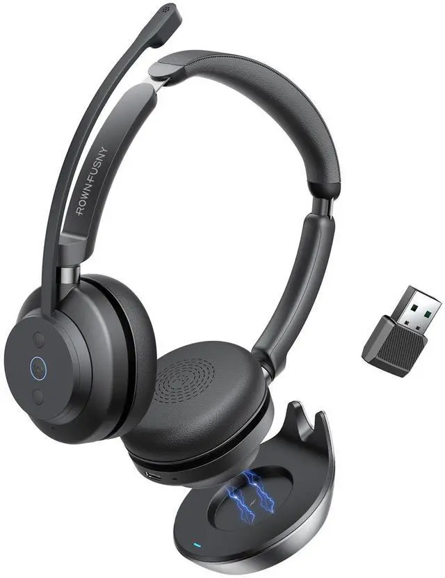 Main image of Wireless Headset, Bluetooth Headphones & 2.4G USB Dongle with Noise Cancelling Mic, Mute Button - for PC, Laptop, Call Center, Home Office, Zoom, Teams Meeting