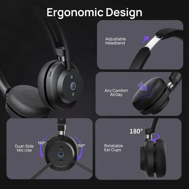 Alt view image 5 of 5 - Wireless Headset, Bluetooth Headphones & 2.4G USB Dongle with Noise Cancelling Mic, Mute Button - for PC, Laptop, Call Center, Home Office, Zoom, Teams Meeting