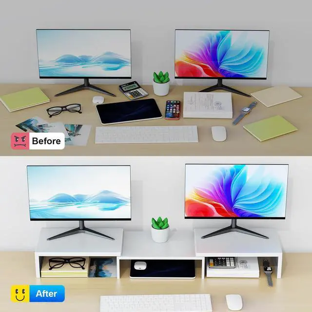 Alt view image 2 of 5 - OUTIOE Dual Monitor Stand for Desk, Metal Computer Stand, Desk Shelf Riser,Desktop Organizer for Home and Office Use (White)