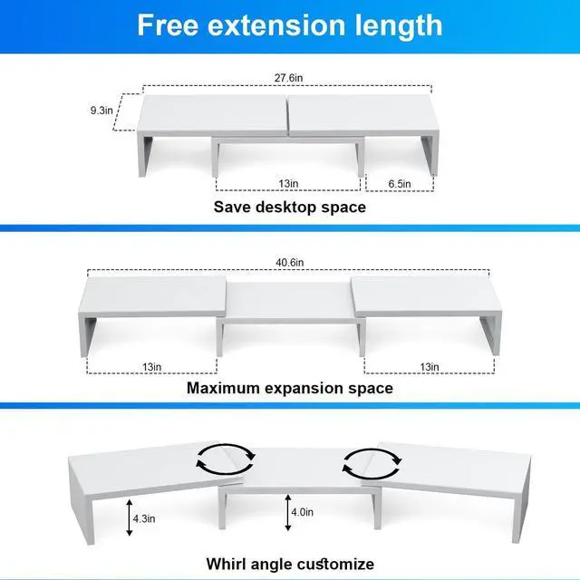 Alt view image 4 of 5 - OUTIOE Dual Monitor Stand for Desk, Metal Computer Stand, Desk Shelf Riser,Desktop Organizer for Home and Office Use (White)