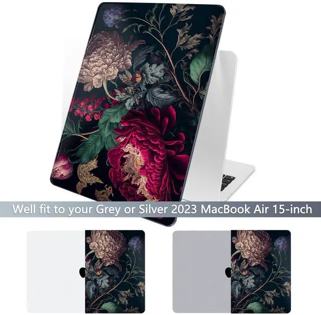 Alt view image 3 of 5 - Batianda Premium Case for New MacBook Air 15 inch 2025 2024 2023 with M4 M3 M2 Chip, Designed Black Protective Plastic Hardshell & Keyboard Cover & Screen Protector, Vintage Flower