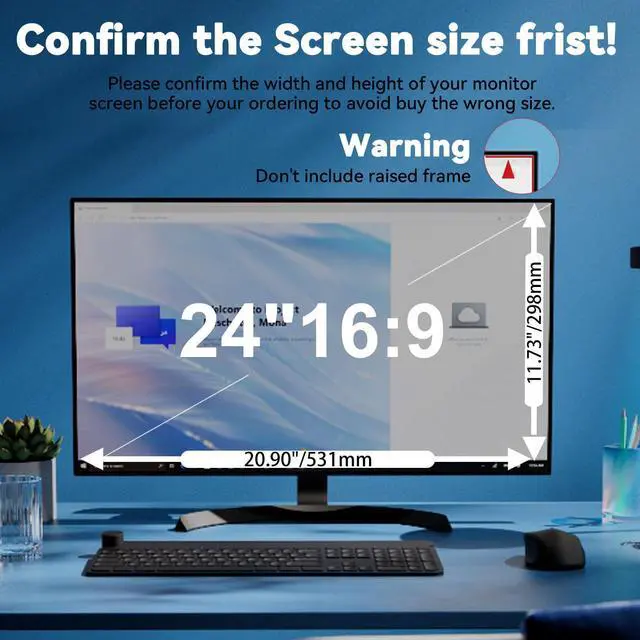 Alt view image 5 of 5 - Vxaop [2 Pack] 24 Inch Computer Monitor Privacy Screen for 16:9 Aspect Ratio - Anti-Glare, Blue Light Filtering, Eye Protection, Removable Anti-Scratch Privacy Shield Screen 24in