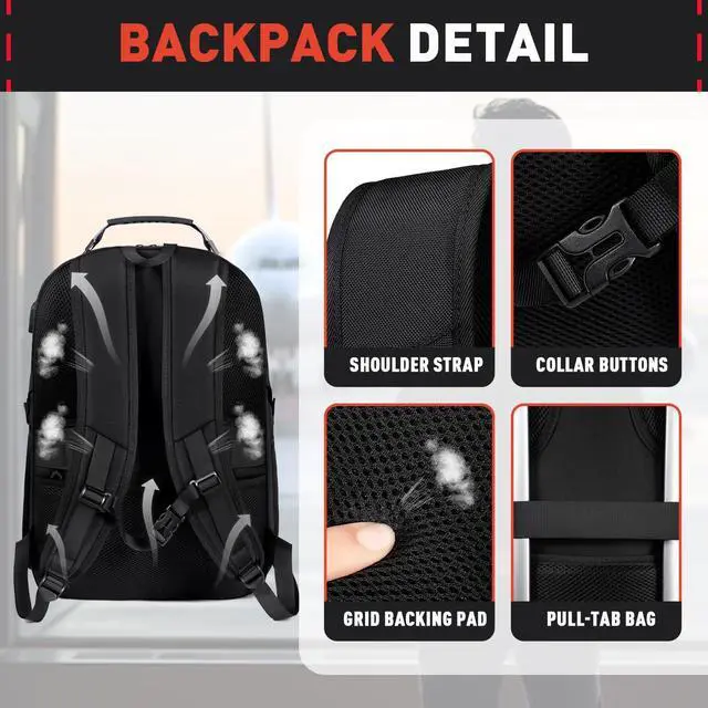 Alt view image 4 of 5 - Z-MGKISS Large Travel Backpack, 18.4 Inch Laptop backpack for men, Water Resistant, TSA Flight Approved, Extra large Backpacks, Business Work Bag with USB Charging Port, Black