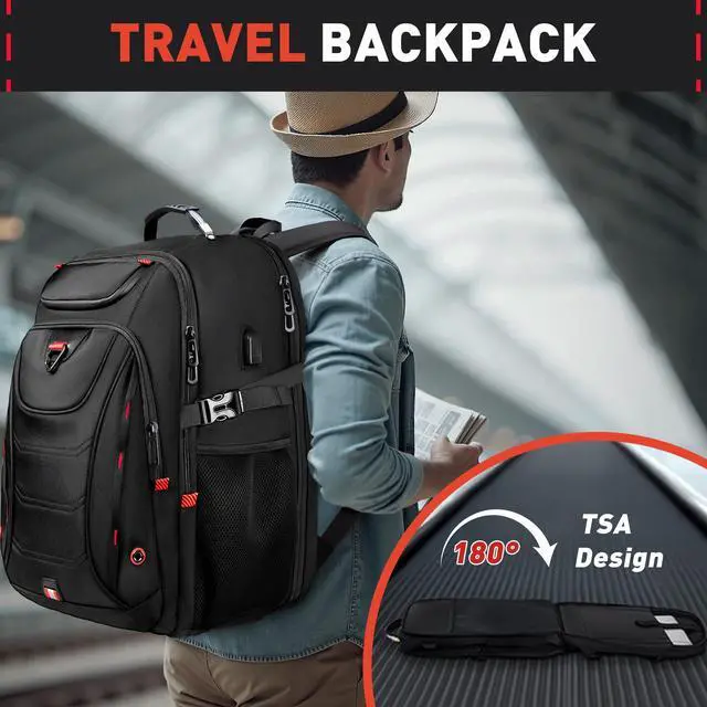 Alt view image 5 of 5 - Z-MGKISS Large Travel Backpack, 18.4 Inch Laptop backpack for men, Water Resistant, TSA Flight Approved, Extra large Backpacks, Business Work Bag with USB Charging Port, Black