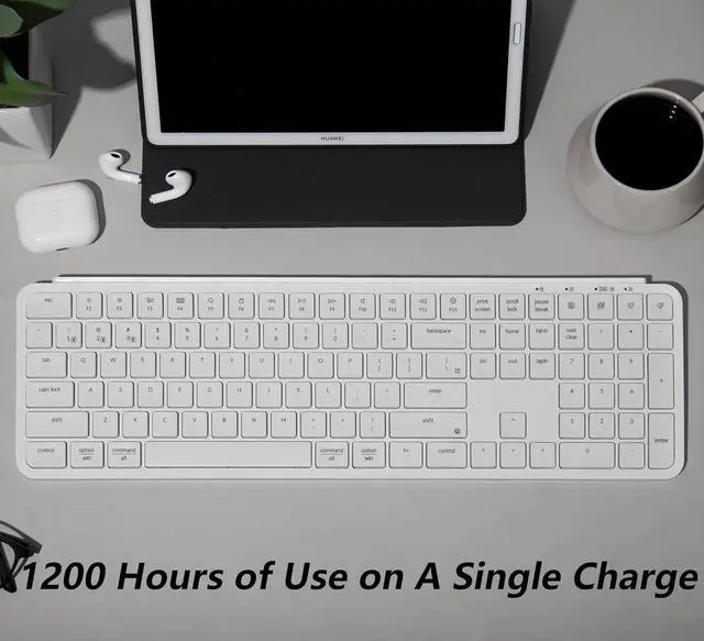 Alt view image 4 of 5 - Keychron B6 Pro Full-Size Ultra-Slim Wireless ZMK Custom Keyboard, Triple-Mode 2.4 G/Bluetooth 5.2/Wired Programmable, Lightweight Quiet Key with Numeric Keypad for Mac/Windows, Ivory White