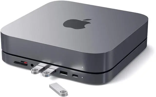 Main image of Satechi USB C Hub - Type-C Aluminum Stand & Hub - USB-C Data Port, Micro/SD Card Readers, USB 3.0 & Headphone Jack Port - for Mac Studio, Mac mini M2/M1 (Not Compatible with M4) - Space Gray
