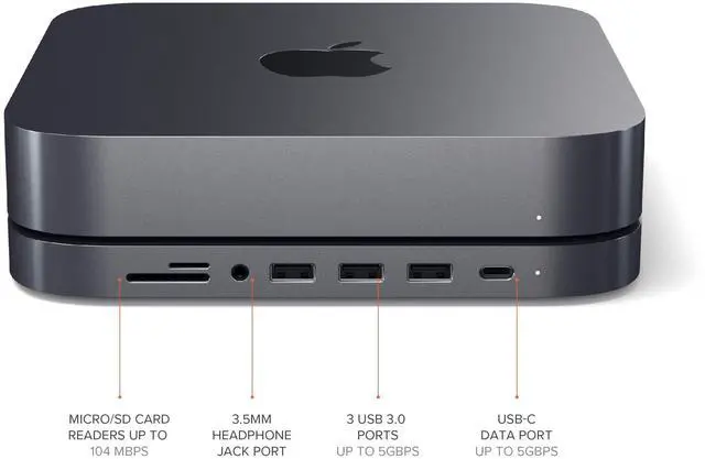 Alt view image 2 of 5 - Satechi USB C Hub - Type-C Aluminum Stand & Hub - USB-C Data Port, Micro/SD Card Readers, USB 3.0 & Headphone Jack Port - for Mac Studio, Mac mini M2/M1 (Not Compatible with M4) - Space Gray