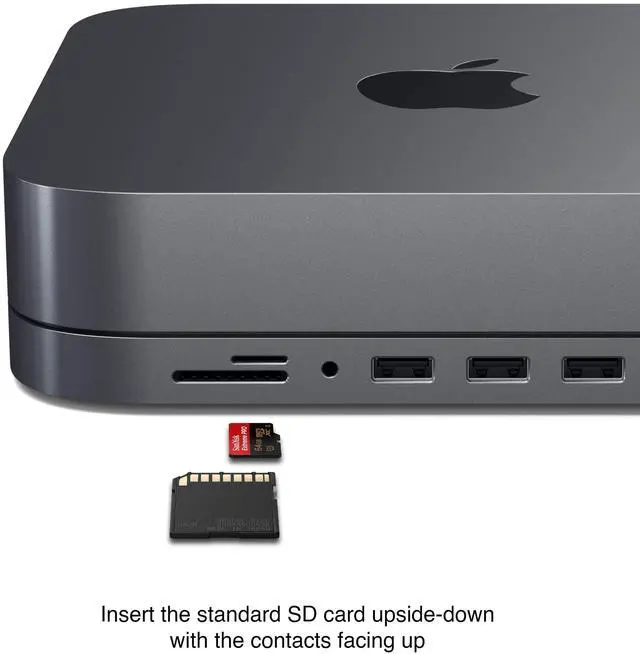 Alt view image 3 of 5 - Satechi USB C Hub - Type-C Aluminum Stand & Hub - USB-C Data Port, Micro/SD Card Readers, USB 3.0 & Headphone Jack Port - for Mac Studio, Mac mini M2/M1 (Not Compatible with M4) - Space Gray