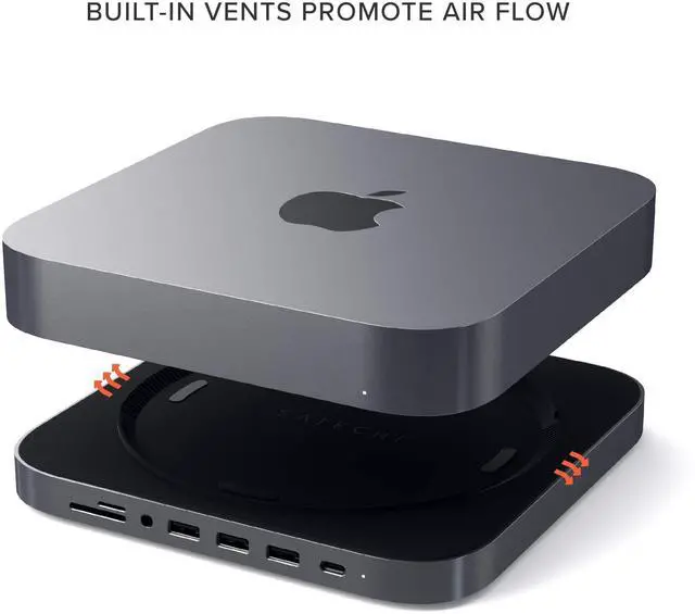 Alt view image 5 of 5 - Satechi USB C Hub - Type-C Aluminum Stand & Hub - USB-C Data Port, Micro/SD Card Readers, USB 3.0 & Headphone Jack Port - for Mac Studio, Mac mini M2/M1 (Not Compatible with M4) - Space Gray