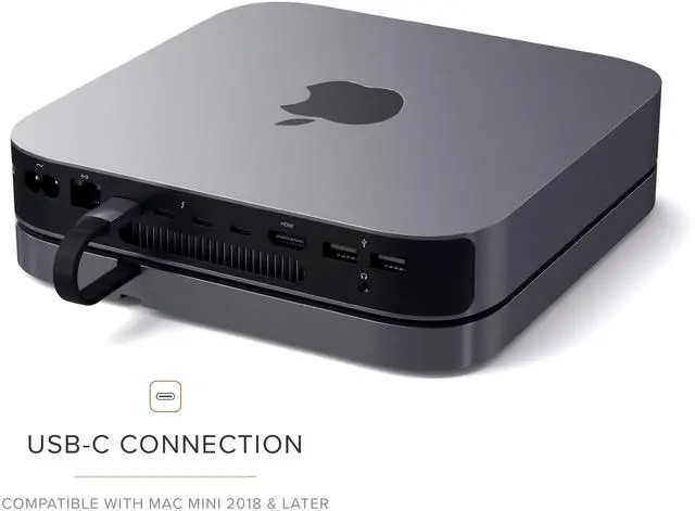 Alt view image 4 of 5 - Satechi USB C Hub - Type-C Aluminum Stand & Hub - USB-C Data Port, Micro/SD Card Readers, USB 3.0 & Headphone Jack Port - for Mac Studio, Mac mini M2/M1 (Not Compatible with M4) - Space Gray