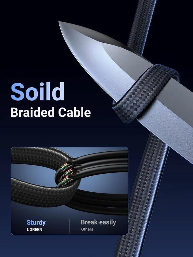 Alt view image 5 of 5 - UGREEN Cat 8 Ethernet Cable 33FT, Flat High Speed 40Gbps 2000Mhz Internet Cable 26AWG Braided Network Cord RJ45 Shielded Indoor LAN Cables Compatible for Gaming PC PS5 Xbox Modem Router 33FT