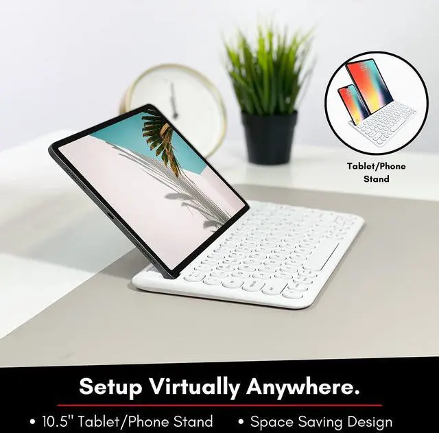 Alt view image 2 of 5 - Macally Compact Bluetooth Keyboard and a Vertical Laptop Stand, Achieve an Organized Desk