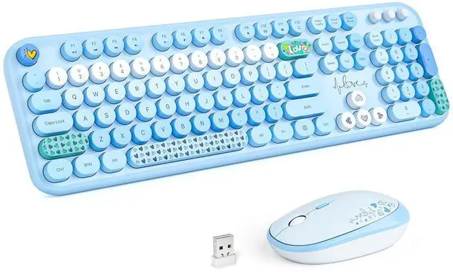 Main image of MOFII Wireless Keyboard and Mouse Combo, Full Size 2.4G Plug and Play Typewriter Retro Round Computer Keyboard and Mouse Set for Windows, Computer, Desktop, PC, Notebook - (Blue Colorful)