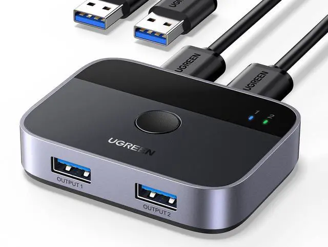 Main image of UGREEN USB 3.0 Switch 2 in 2 Out, USB Switcher 2 Computers Sharing Keyboard and Mouse Printer Scanner Webcam, Printer Splitter for 2 Computers, 2 Port USB Selector Switch with 2 USB3.0 Cables
