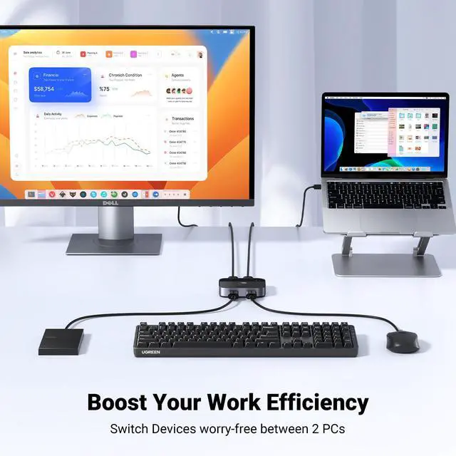 Alt view image 4 of 5 - UGREEN USB 3.0 Switch 2 in 2 Out, USB Switcher 2 Computers Sharing Keyboard and Mouse Printer Scanner Webcam, Printer Splitter for 2 Computers, 2 Port USB Selector Switch with 2 USB3.0 Cables
