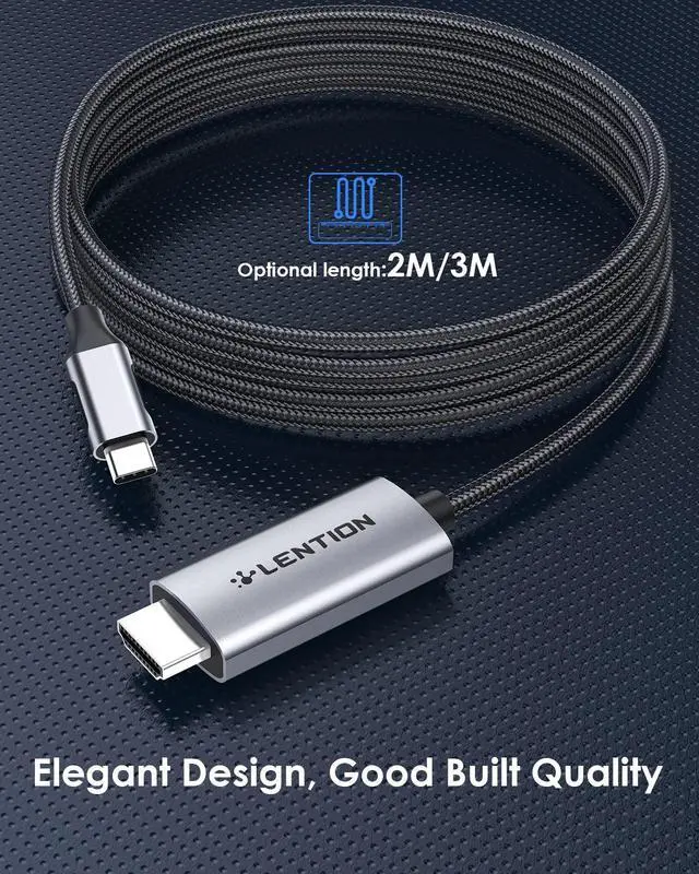 Alt view image 3 of 5 - LENTION 10FT USB C to HDMI 2.0 Cable Adapter (4K/60Hz) Compatible 2021-2016 MacBook Pro 13/15/16, New iPad Pro/Mac Air/Surface, Stable Driver Adapter (CB-CU707-3M, Space Gray)