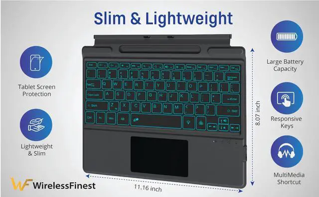 Alt view image 4 of 5 - Bluetooth Keyboard Replacement Type Cover Trackpad Mouse For Microsoft Surface Pro 11 Pro 10 Pro 9 Pro 8 Pro X MS Wireless Keyboard With Touchpad + Pencil Holder + 7-Color Backlit, Magnetic, Slim Case