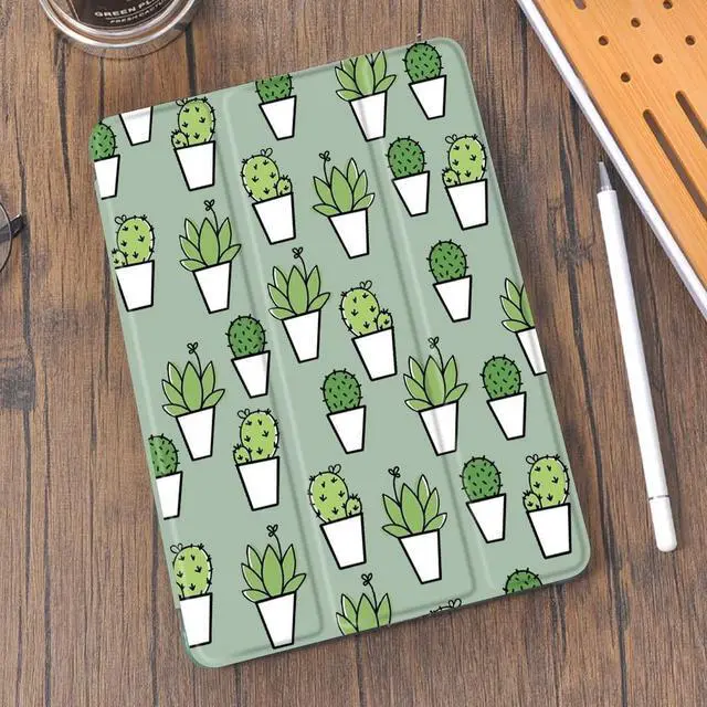Alt view image 2 of 5 - Idocolors Cacti Pad Case with Pencil Holder for 10.9" iPad Air 4 2020/iPad air 5 Cute iPad Case Cactus Case Anti-Scratch Shockproof Lightweight Green Cover Soft TPU for A2316/A2324/A2325/A2072/A2588