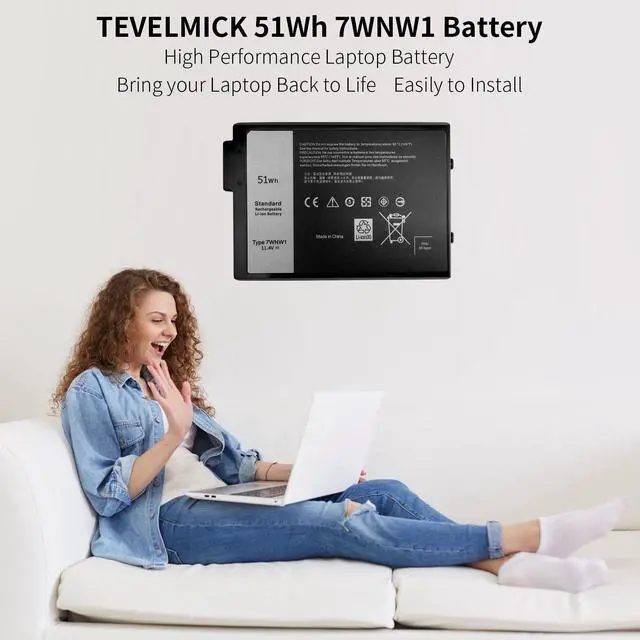 Alt view image 3 of 5 - 51Wh 7WNW1 Laptop Battery 11.4V Replacement for Dell Latitude 14 5424 14 5420 14 7424 Rugged Extreme Series 07WNW1 DMF0C DMF8C GK3D3 6NNCF 06NNCF DP3KF 0DP3KF 451-BCHV P137G P85G P86G P137G001 P86G001