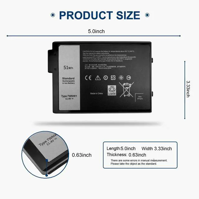 Alt view image 2 of 5 - 51Wh 7WNW1 Laptop Battery 11.4V Replacement for Dell Latitude 14 5424 14 5420 14 7424 Rugged Extreme Series 07WNW1 DMF0C DMF8C GK3D3 6NNCF 06NNCF DP3KF 0DP3KF 451-BCHV P137G P85G P86G P137G001 P86G001