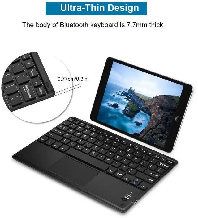 Alt view image 5 of 5 - Wendry Ultra-Slim Bluetooth Keyboard, Portable Bluetooth Keyboard with Touchpad for PC Android Phone Tablet