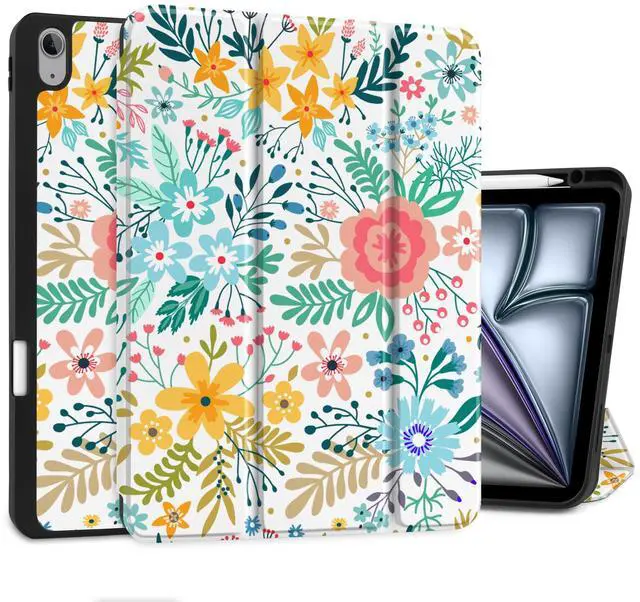 Main image of DONGKE for iPad Air 13 Inch Case M3 2025, M2 2024 - [Built-in Pencil Holder] Slim Trifold Stand Shockproof Protective Cover with Soft TPU Back Support Auto Sleep/Wake - Flower