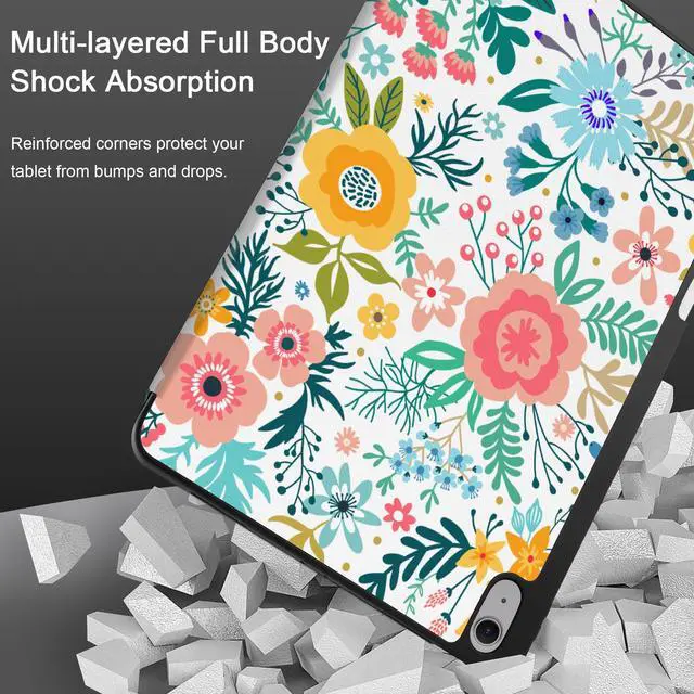 Alt view image 3 of 5 - DONGKE for iPad Air 13 Inch Case M3 2025, M2 2024 - [Built-in Pencil Holder] Slim Trifold Stand Shockproof Protective Cover with Soft TPU Back Support Auto Sleep/Wake - Flower