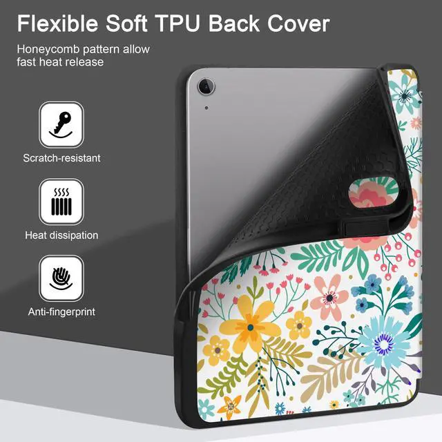 Alt view image 4 of 5 - DONGKE for iPad Air 13 Inch Case M3 2025, M2 2024 - [Built-in Pencil Holder] Slim Trifold Stand Shockproof Protective Cover with Soft TPU Back Support Auto Sleep/Wake - Flower