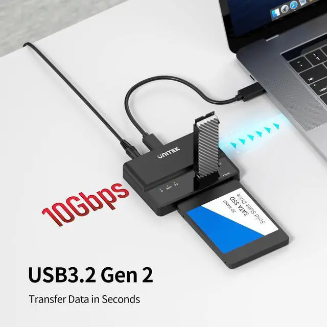 Alt view image 2 of 5 - Unitek M.2 NVME SATA SSD Enclosure-2 in 1 Tool-Free Portable 10Gbps NVMe PCI-E M.2 and SATA SSD External Adapter USB 3.2 Hard Drive Reader for 2230/2242/2260/2280 NVMe and 2.5" /3.5" SSD